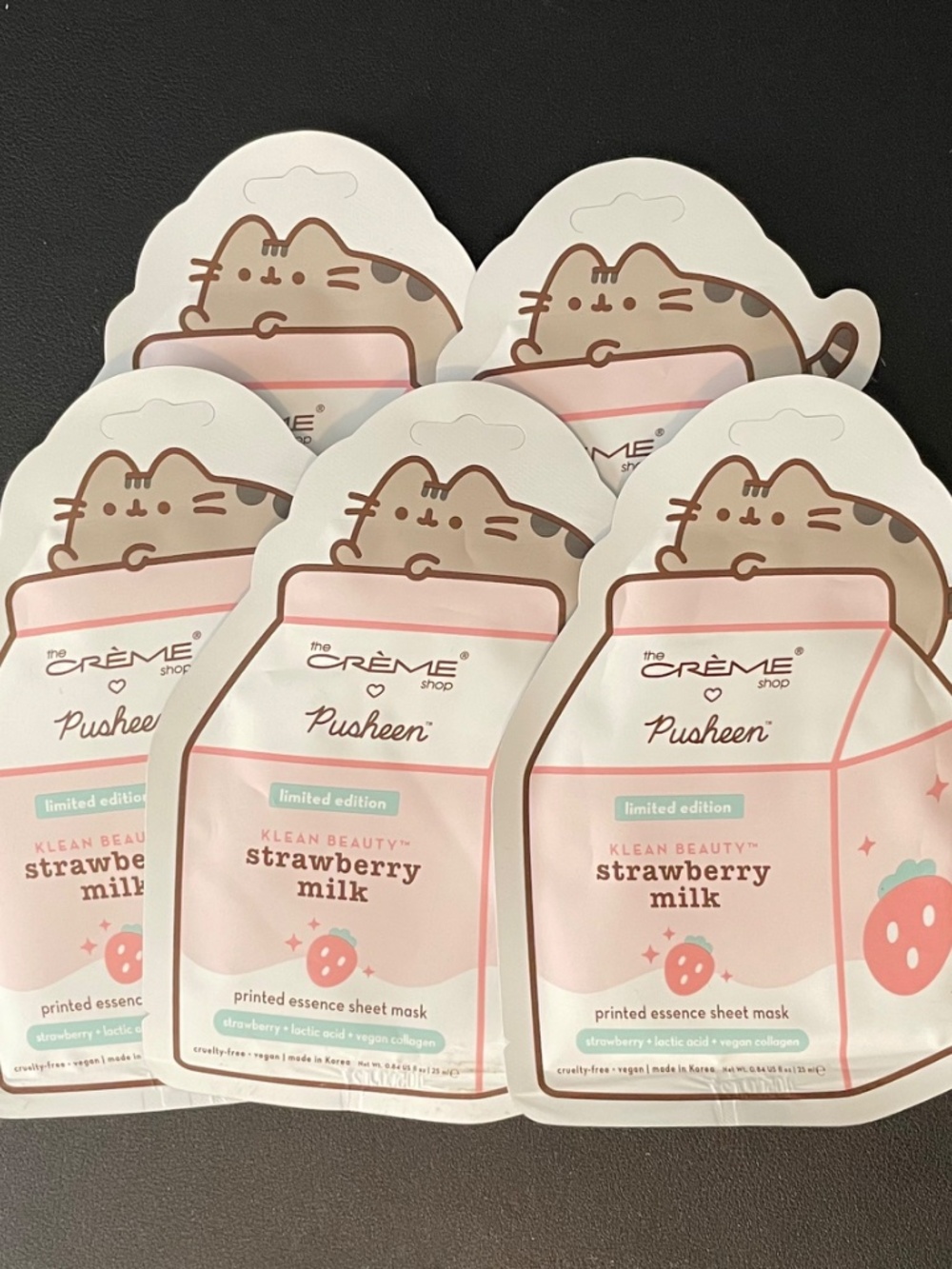 THE CREME SHOP PUSHEEN KLEAN BEAUTY STRAWBERRY MILK FACE SHEET MASK LOT